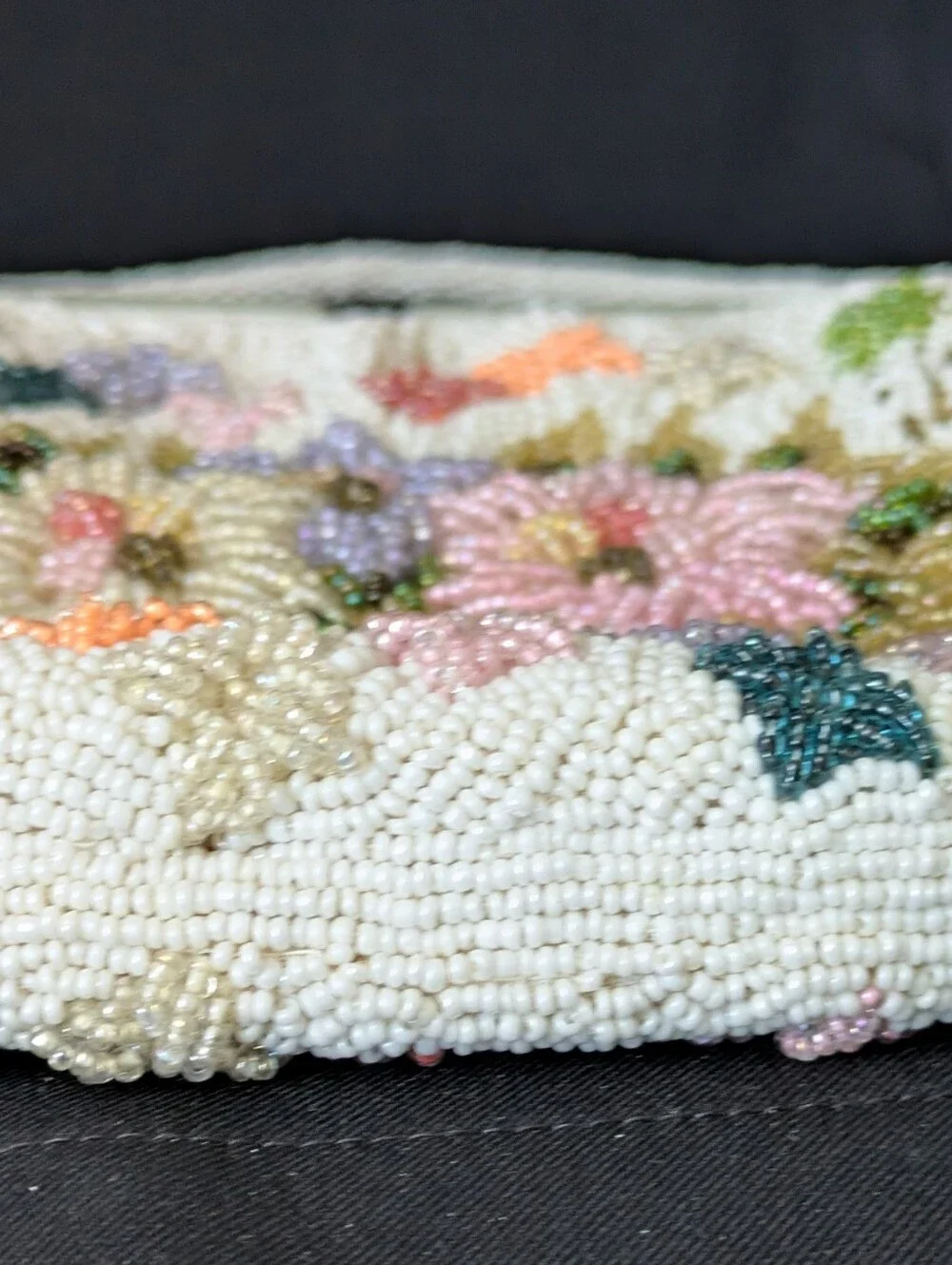 Beaded Floral Evening Handbag - Cream with Pastel Flowers Vintage